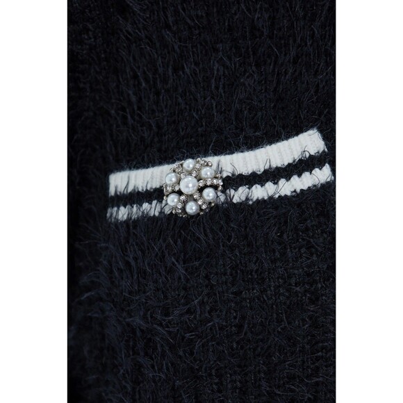 New BSB Collection Cardigan fringes jewel buttons Black Sweater Sz M Occasion - Picture 6 of 8